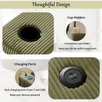 Large Corner Sectional Sofa with Extra-Thick Cushions, Comfortable Upholstered Couch for Living Room, 111.5" L x 59" W x 32" H, Green(m-6)