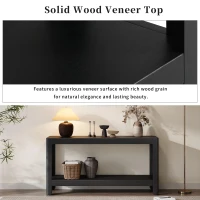 Elegant Farmhouse Console Table with Knot-Free Pine Legs, Accent Sofa Table with Solid Wood Veneer Top, 59" L x 15.5" W x 30" H, Black(m-5)