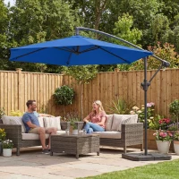 Outsunny 9.7 ft Offset Patio Umbrella with Water/Sand Fillable Weights, Garden Hanging Parasol with Locking Latch, Navy Blue(m-10)
