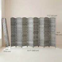 HOMCOM 6 Ft Tall Folding Room Divider, 8 Panel Portable Privacy Screen, Hand-Woven Partition Wall Divider, Mixed Grey(m-3)