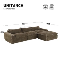 Modular Sectional Sofa with High-Density Foam and Pocket Springs, Oversized Compressed Sofa for Living Room, 116" L x 72" W x 28" H, Brown(m-3)