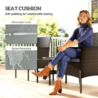 Outsunny Wicker Bistro Set, 3 Piece Patio Furniture Set with 2-Tier Glass Top Table, Cushions for Balcony, Porch, Dark Grey(m-6)