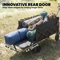 Outsunny 16 Gallon Folding Wagon Cart with Wheels, Heavy-Duty Collapsible Wagon with Drop-Down Tailgate, Black(m-5)