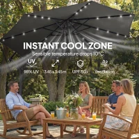 Outsunny 11.3 ft Cantilever Patio Umbrella with Light, Cover, Aluminium UPF50+ Offset Outdoor Umbrella Parasol, Dark Grey(m-7)