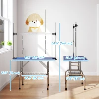 PawHut Adjustable Dog Grooming Table with 2 Safety Slings, Storage Basket, Blue(m-3)