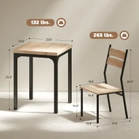 HOMCOM 3 Piece Dining Table Set for 2, Modern Kitchen Table and Chairs, Dining Room Set for Breakfast Nook, Light Wood Grain(m-3)