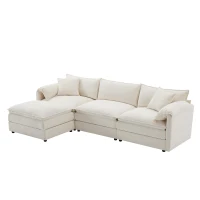 Modular Sectional Sofa with Deep Wide Seats and Cushions, L-Shaped Cloud Couch with Movable Ottoman, 103" L x 59.5" W x 33" H, White(m-11)