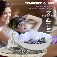 Outsunny Rattan Side Table, Round Outdoor Table, with Round PE Rattan and Tempered Glass Table Top for Patio, Garden, Cream White(m-4)