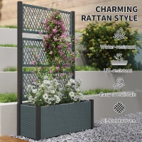 Outsunny Wicker Outdoor Planter with Trellis, 58" Standing Garden Bed with Liner, Drainage Holes for Climbing Plants, Dark Grey(m-7)