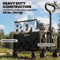 Outsunny 16 Gallon Folding Wagon Cart with Wheels, Heavy-Duty Collapsible Wagon with Drop-Down Tailgate, Black(m-6)