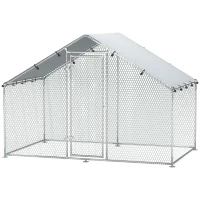 PawHut Metal Chicken Coop, 9.8 x 5.6 FT Walk-in Chicken Run with Cover, Lockable Door, Outdoor Poultry Cage for 5-8 Chickens(m-2)