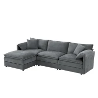 Modular Sectional Sofa with Deep Wide Seats and Cushions, L-Shaped Cloud Couch with Movable Ottoman, 103" L x 59.5" W x 33" H, Dark Gray(m-10)