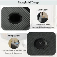 Large Corner Sectional Sofa with Extra-Thick Cushions, Comfortable Upholstered Couch for Living Room, 111.5" L x 59" W x 32" H, Gray(m-6)