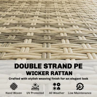 Outsunny 3-Seater Outdoor Couch, PE Wicker Patio Sofa with Deep Seat, Wood-Effect Aluminum Armrests, Cushions, Khaki(m-5)