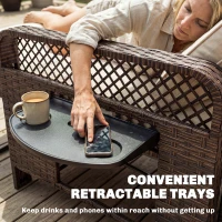 Outsunny 2 Pieces Patio Lounge Chair Set with Cushions, PE Wicker Outdoor Chaise Lounge with Adjustable Backrest, Side Trays(m-7)