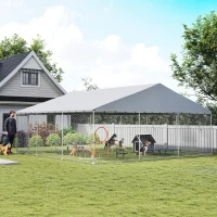 PawHut Heavy Duty Outdoor Dog Kennel with Waterproof Roof, Secure Latch, Chain Link Dog Run for Backyard, 19.7' x 19.7' x 8.9'(m-8)