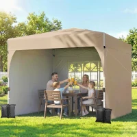 Outsunny 9.6 x 9.6 ft Pop Up Canopy Tent with 3 Sidewalls, UPF 50+ 1-Button Push Easy Setup Outdoor Instant Canopy, Khaki(m-8)