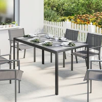 Outsunny Outdoor Dining Table for 4-6, 59" Outdoor Patio Table with Metal Legs, Wood-Effect Top, Grey(m-7)