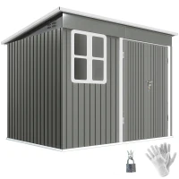 Outsunny 8.5' x 6' Galvanised Steel Outdoor Storage Shed, Garden Shed with Window, Lockable Wide Doors and Air Vents, Grey(m-11)