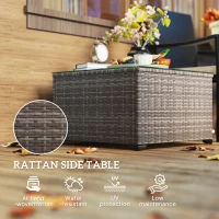 Outsunny 24.4" Patio Wicker Coffee Table, PE Rattan Outdoor Side Table with Tempered Glass Top, Black(m-4)