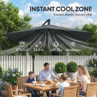 Outsunny 9.7 ft Offset Patio Umbrella with Water/Sand Fillable Weights, Garden Hanging Parasol with Locking Latch, Dark Grey(m-6)