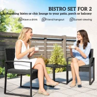 Outsunny Outdoor Bistro Set, 3 Piece Wicker Patio Furniture Set with Glass Top Table and Cushions for Porch, Balcony, Black(m-4)