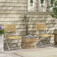 Outsunny Rattan Outdoor Coffee Table, Patio End Table with Tempered Glass Tabletop & Steel Frame, Wicker Furniture, Nature Wood(m-8)