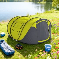Outsunny 4 Person Camping Tent, Easy Pop Up Tent with Doors, Windows and Carry Bag, Automatic Setup Tent for Hiking, Yellow(m-10)