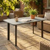 Outsunny Outdoor Garden Coffee Table, Patio Table with Slatted Wood Plastic Composite Top and Steel Frame, Grey(m-8)