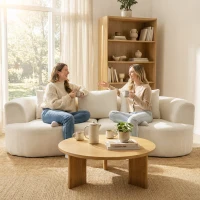 HOMCOM 3 Seater Sofa, 102" Chenille Boneless Couch with Wide Seat, Spring Cushions, High-Density Foam, 3 Pillows, Cream White(m-10)