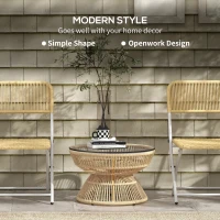 Outsunny Rattan Outdoor Coffee Table, Patio End Table with Tempered Glass Tabletop & Steel Frame, Wicker Furniture, Nature Wood(m-4)