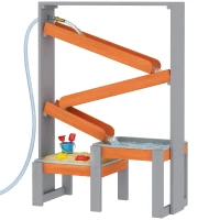 Qaba Wooden Sandbox, Kids Sand and Water Table with Waterway Track and Dual Boxes, Sensory Table for Outdoor, Grey(m-2)