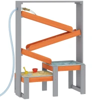 Qaba Wooden Sandbox, Kids Sand and Water Table with Waterway Track and Dual Boxes, Sensory Table for Outdoor, Grey(m-11)