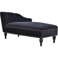 Elegant Chaise Lounge with Button-Tufted Design and Nailhead Trim, Right-Arm Facing Chaise for Living Room, 58" L x 26.5" W x 28.5" H, Black(m-2)