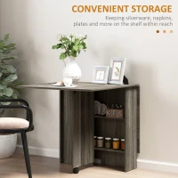 HOMCOM Extendable Dining Table, Collapsible Folding Table w/ 2-tier Shelves and Rolling Casters, Grey Wood Grain(m-5)