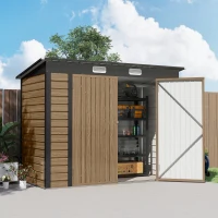 Outsunny 8 x 4FT Galvanized Garden Storage Shed, Metal Outdoor Shed with Double Doors and 2 Vents, Teak(m-10)