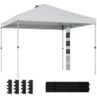 Outsunny 9.6 x 9.6 ft Pop Up Canopy Tent with Pockets, UPF 50+ 1-Button Push Outdoor Instant Canopy with Sandbags, Wheeled Bag(m-11)