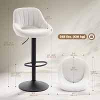 HOMCOM Bar Stools Set of 2, Swivel Counter Height Barstools with Adjustable Height and Cutout Back, Velvet Upholstered Bar Chairs with Round Metal Base and Footrest, Cream(m-3)