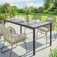Outsunny Outdoor Dining Table for 4-6, 59" Outdoor Patio Table with Metal Legs, Wood-Effect Top, Grey(m-1)