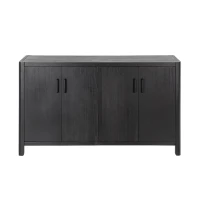 Farmhouse Storage Cabinet with Wood Veneer and Solid Pine Legs, Rustic Accent Sideboard for Entryways, 59" L x 18" W x 36" H, Black(m-13)