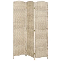 HOMCOM 6 Ft Tall Folding Room Divider, 3 Panel Portable Privacy Screen, Hand-Woven Partition Wall Divider, Light Oak(m-11)