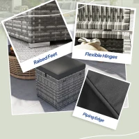 Outsunny 2 Pieces Wicker Outdoor Ottoman with Storage, Cushion, Square Outdoor Footstool, Seating, Side Table, Dark Grey(m-9)