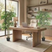 Outsunny 5FT Artificial Bamboo Tree Set of 2, Fake Plant with 1095 Leaves, Greenery Plant in Nursery Pot for Indoor, Green(m-9)