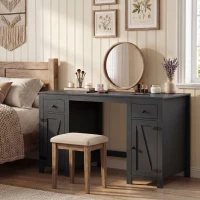 HOMCOM 53" Farmhouse Executive Desk, Computer Desk with Drawers and 2 Cabinets, Study Table for Home Office, Black Wood Grain(m-10)