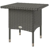 Outsunny Wicker Outdoor Side Table, 20" Square Patio End Table w/ Full Woven Top, Grey(m-2)