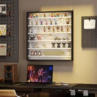 HOMCOM 7-Tier Display Cabinet, Shot Glass Display Case, Glass Curio Cabinet with Glass Doors, Black and White(m-10)