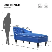 Exquisite Chaise Lounge with Button-Tufted Design and Nailhead Trim, Right-Arm Facing Chaise for Living Room, 58" L x 26.5" W x 28.5" H, Blue(m-3)