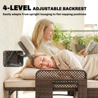 Outsunny 2 Pieces Patio Lounge Chair Set with Cushions, PE Wicker Outdoor Chaise Lounge with Adjustable Backrest, Side Trays(m-5)