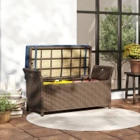 Outsunny 2-In-1 Outdoor Storage Bench, 29 Gallon Wicker Deck Box with Handles and Cushion, Navy Blue(m-9)