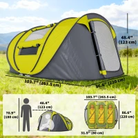Outsunny 4 Person Camping Tent, Easy Pop Up Tent with Doors, Windows and Carry Bag, Automatic Setup Tent for Hiking, Yellow(m-3)